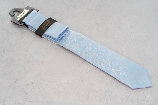 BOY'S LIGHT BLUE PAISLEY TIE & POCKET SQUARE