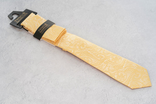 BOY'S CHAMPAGNE GOLD PAISLEY TIE & POCKET SQUARE