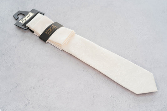 BOY'S IVORY PAISLEY TIE & POCKET SQUARE