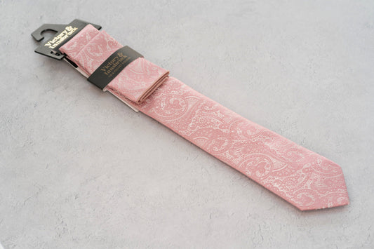 BOY'S DUSTY PINK PAISLEY TIE & POCKET SQUARE