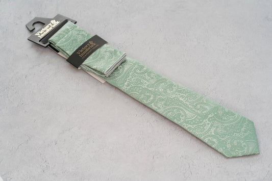 BOY'S SAGE GREEN PAISLEY TIE & POCKET SQUARE