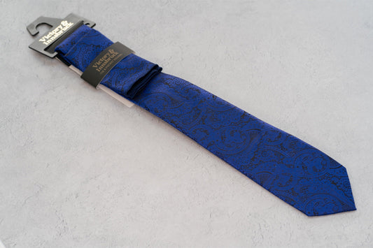 BOY'S ROYAL BLUE PAISLEY TIE & POCKET SQUARE
