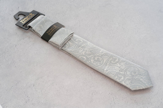 BOY'S SILVER PAISLEY TIE & POCKET SQUARE