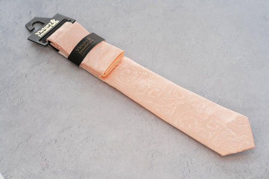 BOY'S LIGHT PINK PAISLEY TIE & POCKET SQUARE