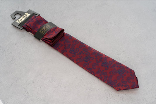 BOY'S RED PAISLEY TIE & POCKET SQUARE