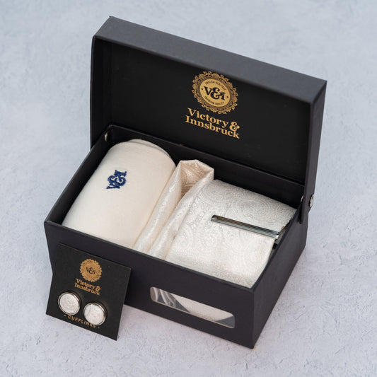 IVORY PAISLEY TIE SET