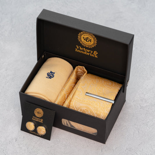 CHAMPAGNE GOLD PAISLEY TIE SET
