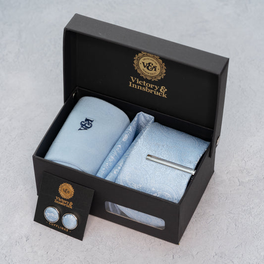 LIGHT BLUE PAISLEY TIE SET