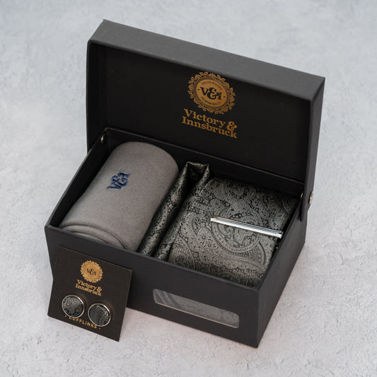 GREY PAISLEY TIE SET