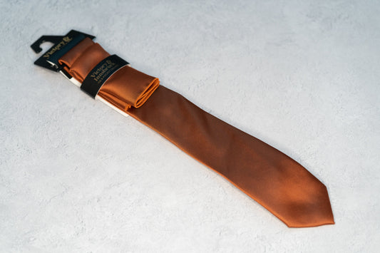 BOY'S RUST TEXTURED TIE & POCKET SQUARE