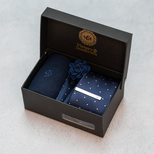 NAVY BLUE POLKA DOT TEXTURED TIE SET