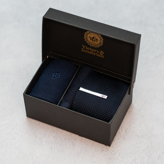 NAVY BLUE KNITTED TIE SET