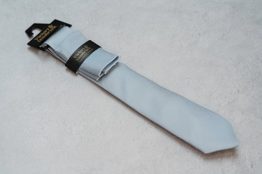 BOY'S DUSTY BLUE TEXTURED TIE & POCKET SQUARE