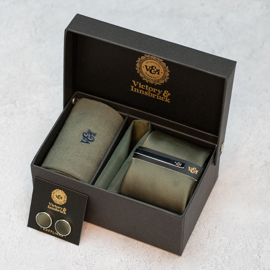 OLIVE GREEN TEXTURED TIE SET