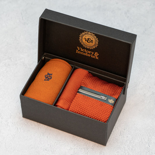 BURNT ORANGE KNITTED TIE BOX SET