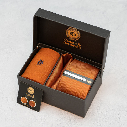 BURNT ORANGE TEXTURED TIE SET