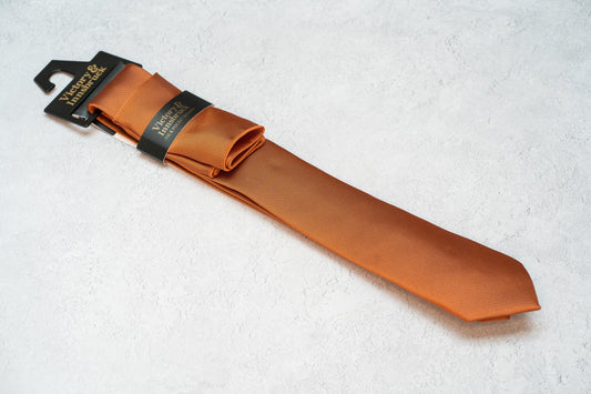BOY'S BURNT ORANGE TEXTURED TIE & POCKET SQUARE