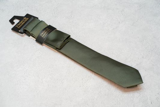 BOY'S OLIVE GREEN TEXTURED TIE & POCKET SQUARE
