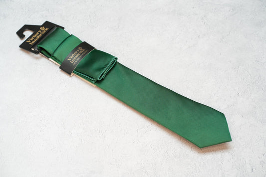 BOY'S FOREST GREEN TEXTURED TIE & POCKET SQUARE
