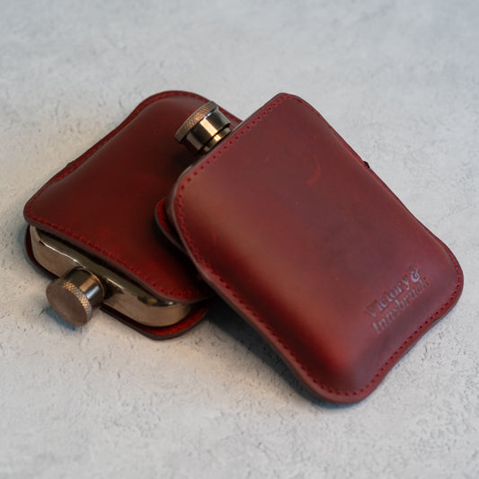 Full Grain Leather Cased Hip Flask | Full Burgundy Leather | Copper Flask