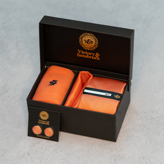 CORAL ORANGE TEXTURED TIE SET