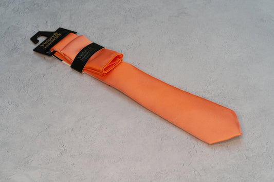BOY'S CORAL ORANGE TEXTURED TIE & POCKET SQUARE