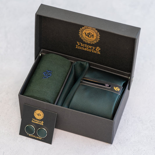 DARK BOTTLE GREEN TEXTURED TIE SET