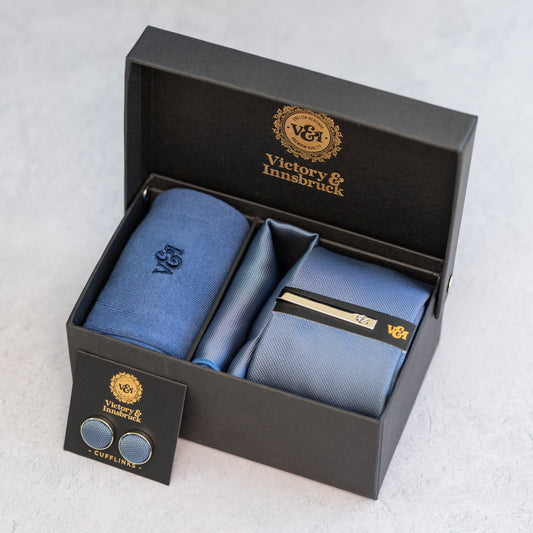 SLATE BLUE TEXTURED TIE SET