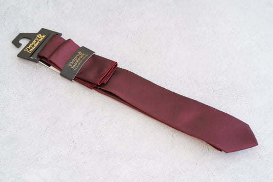 BOY'S BURGUNDY RED TEXTURED TIE & POCKET SQUARE