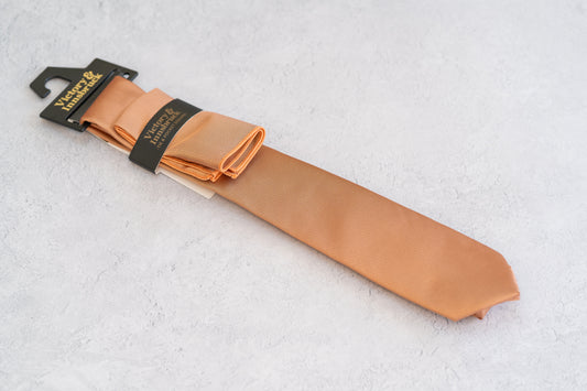 BOY'S BURNT PEACH TEXTURED TIE & POCKET SQUARE