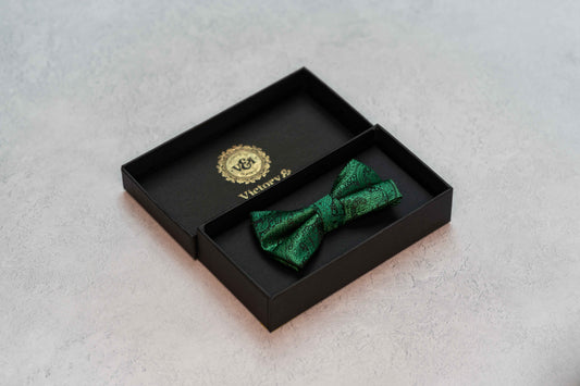 BOY'S FOREST GREEN PAISLEY BOW TIE