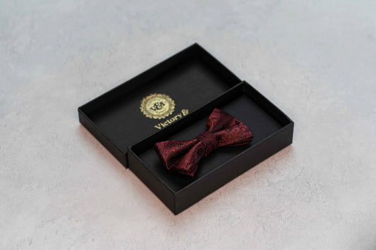 BOY'S BURGUNDY RED PAISLEY BOW TIE