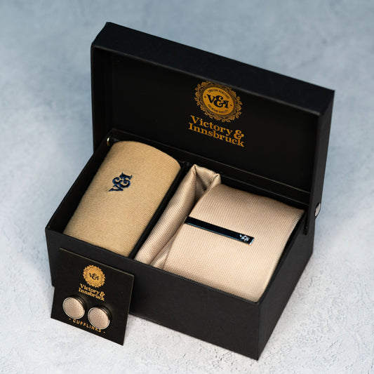 CHAMPAGNE BEIGE TEXTURED TIE SET