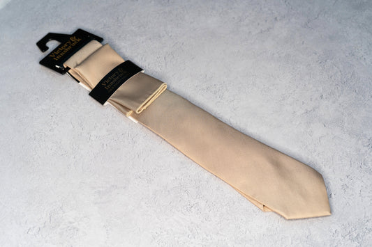 BOY'S CHAMPAGNE BEIGE TEXTURED TIE & POCKET SQUARE
