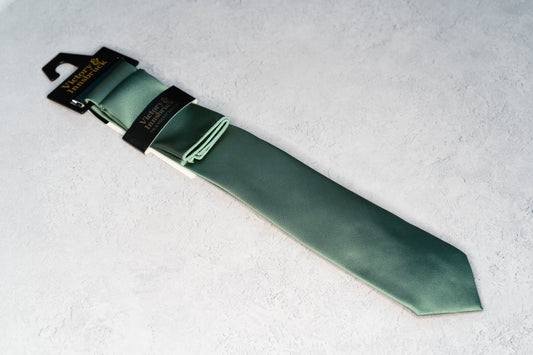 BOY'S DARK SAGE GREEN TEXTURED TIE & POCKET SQUARE