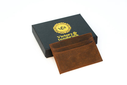 Slim Leather Card Holder Wallet | Brown / Brushed Tan