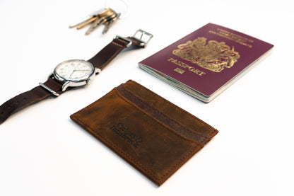 Slim Leather Card Holder Wallet | Brown / Brushed Tan